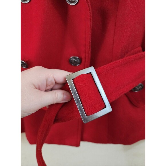 Iris Basic Womens M Red Mid Length Belted Pea Coat Jacket - Picture 3 of 10